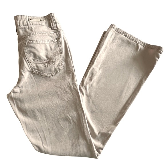L.e.i Sophia Hipster Flare Bootcut Pants Junior Size 5 Beige Casual Denim Y2K - Picture 1 of 10